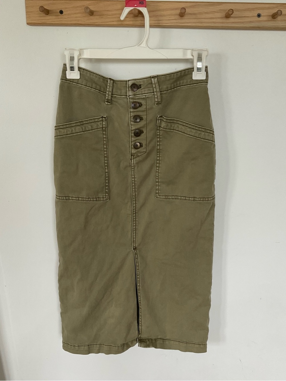 Anthropologie Olive Green Button-Front Midi Skirt